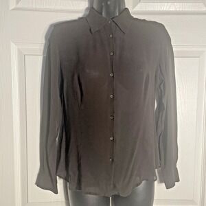 LOFT Silk Shirt Women 6 Brown Sheer Button Up Long Sleeve Sheer Blouse Fairycore